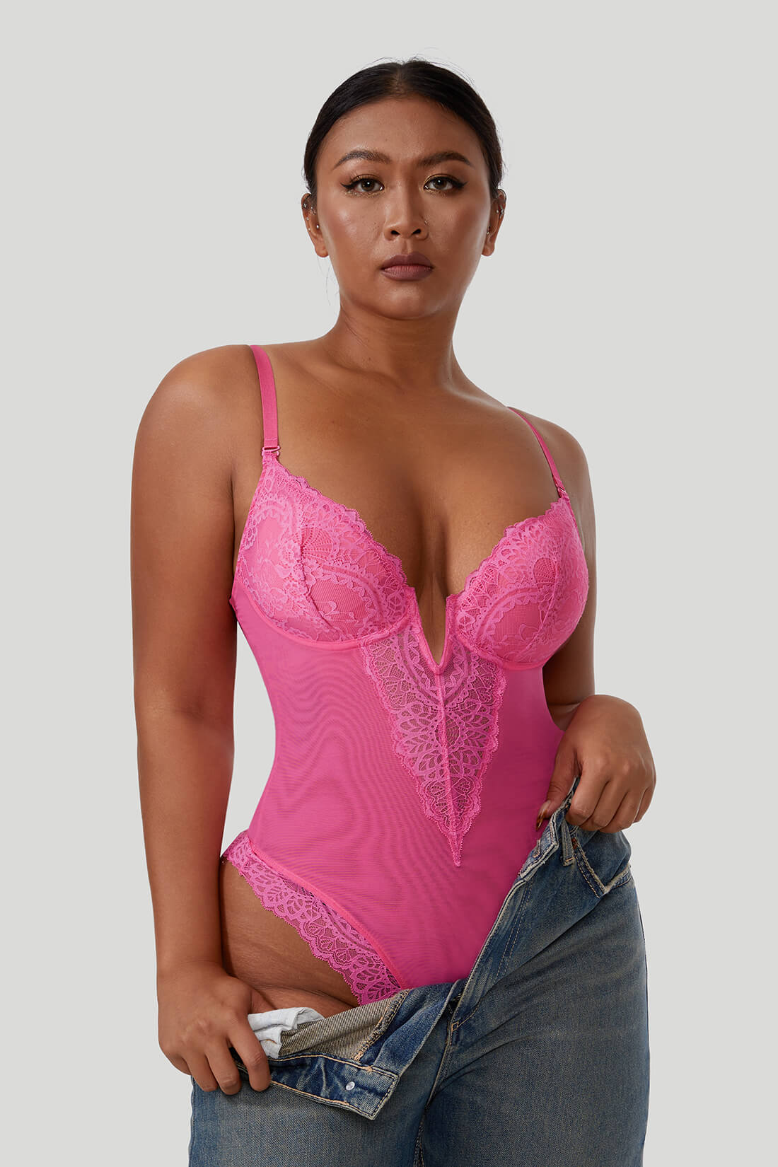 Lace Deep-V Shapewear Bodysuit