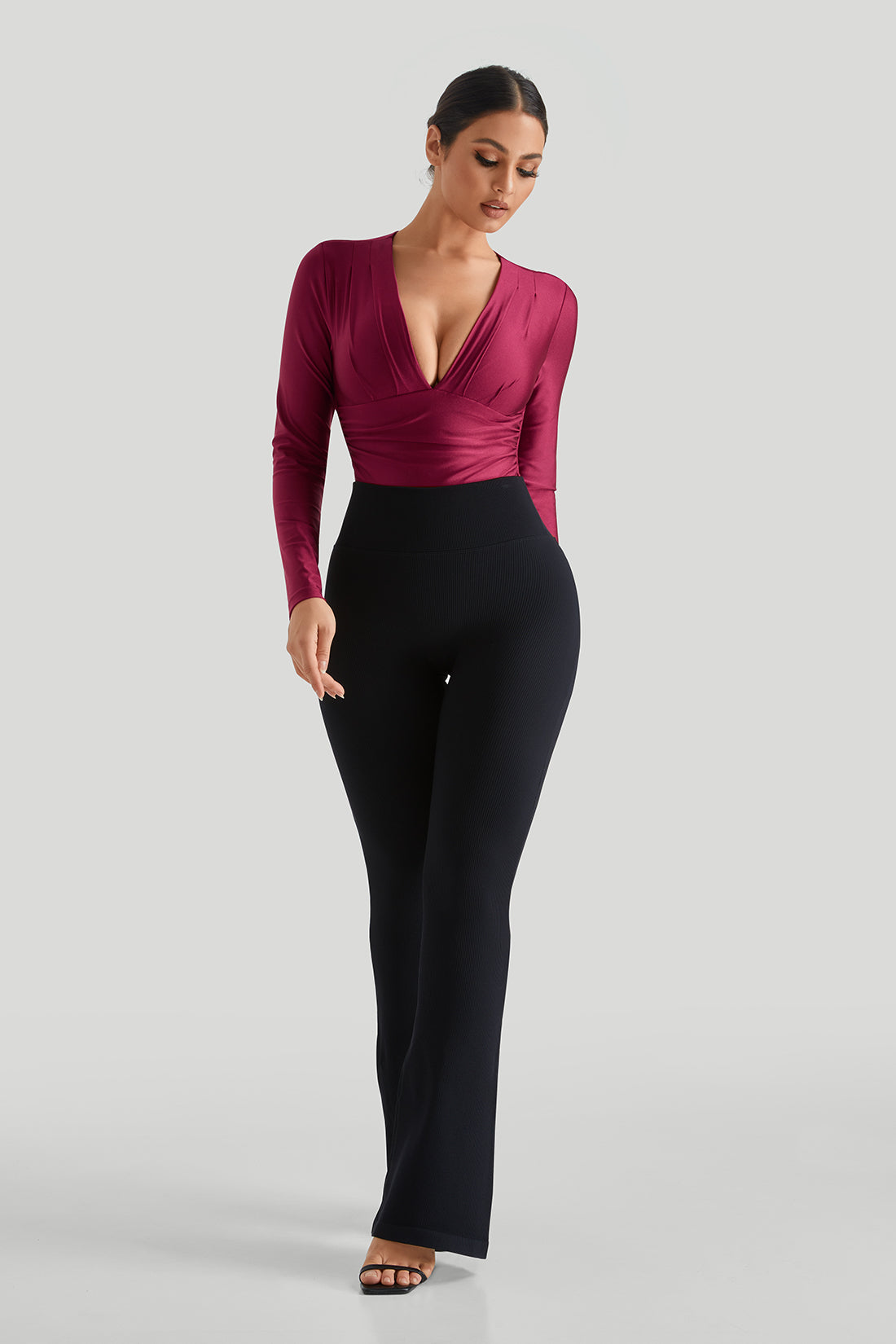 Bodysuit With Built-in Shapewear Match Flared Legging