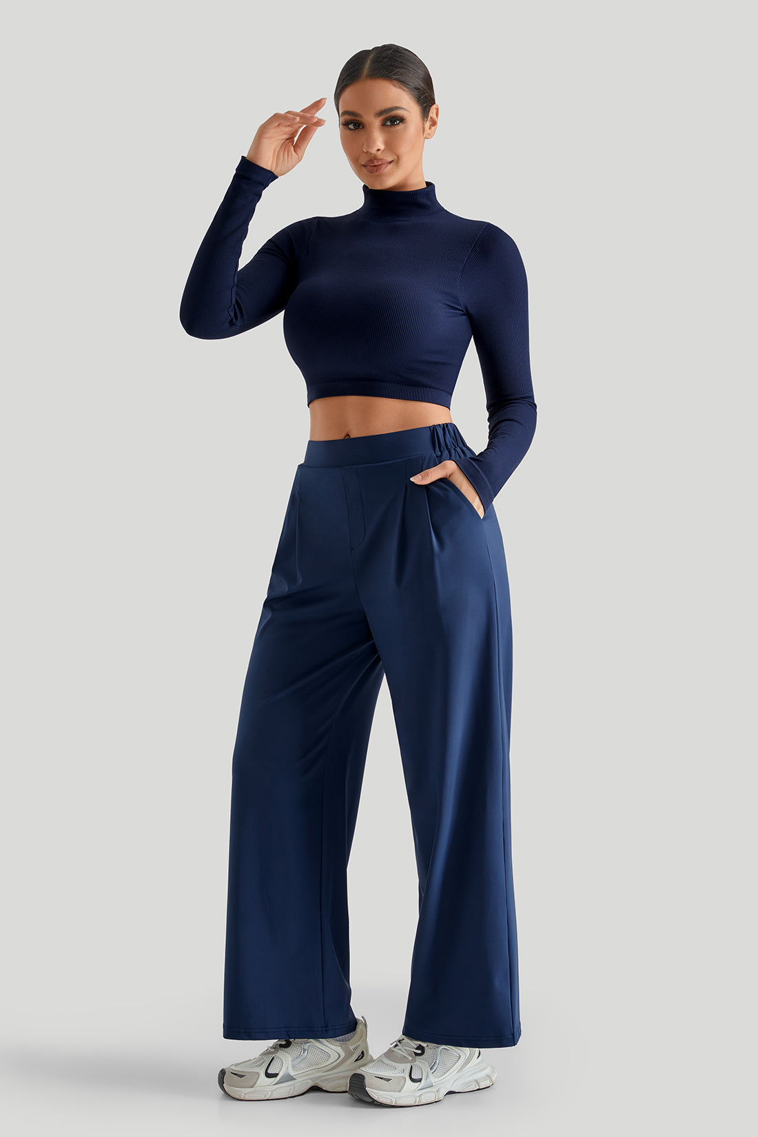 High Neck Top Match Wide Leg Pants