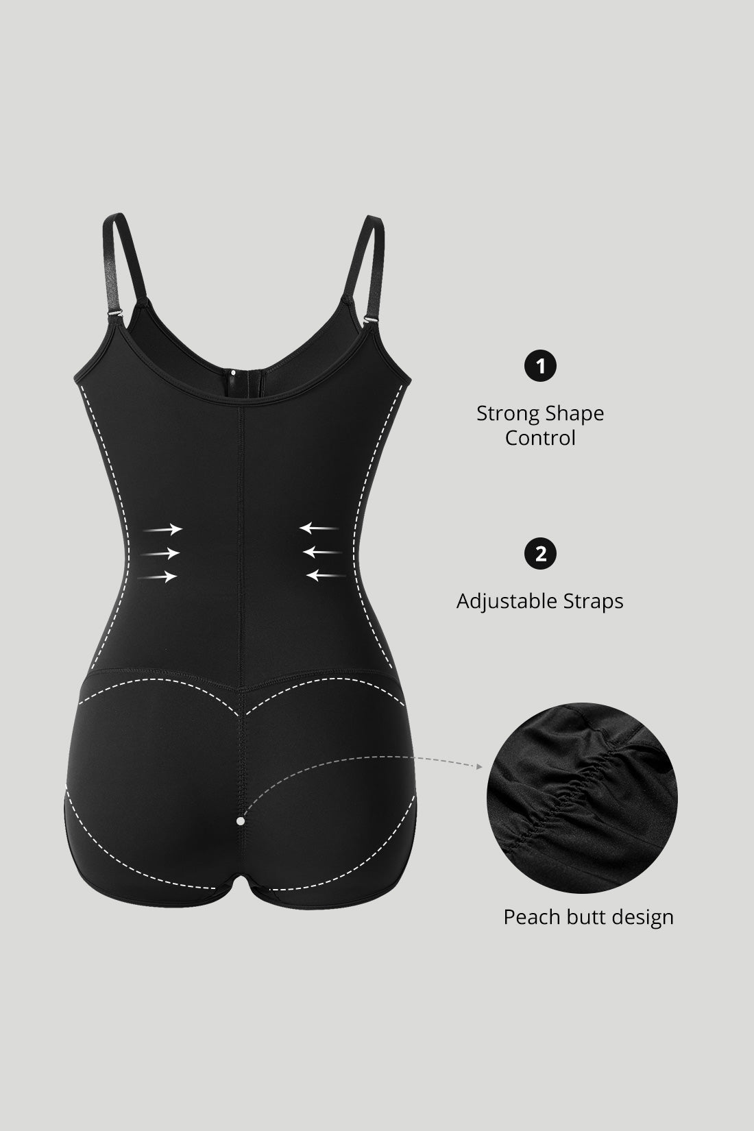 Solid Color Zipper Seamed Shapewear Bodysuit