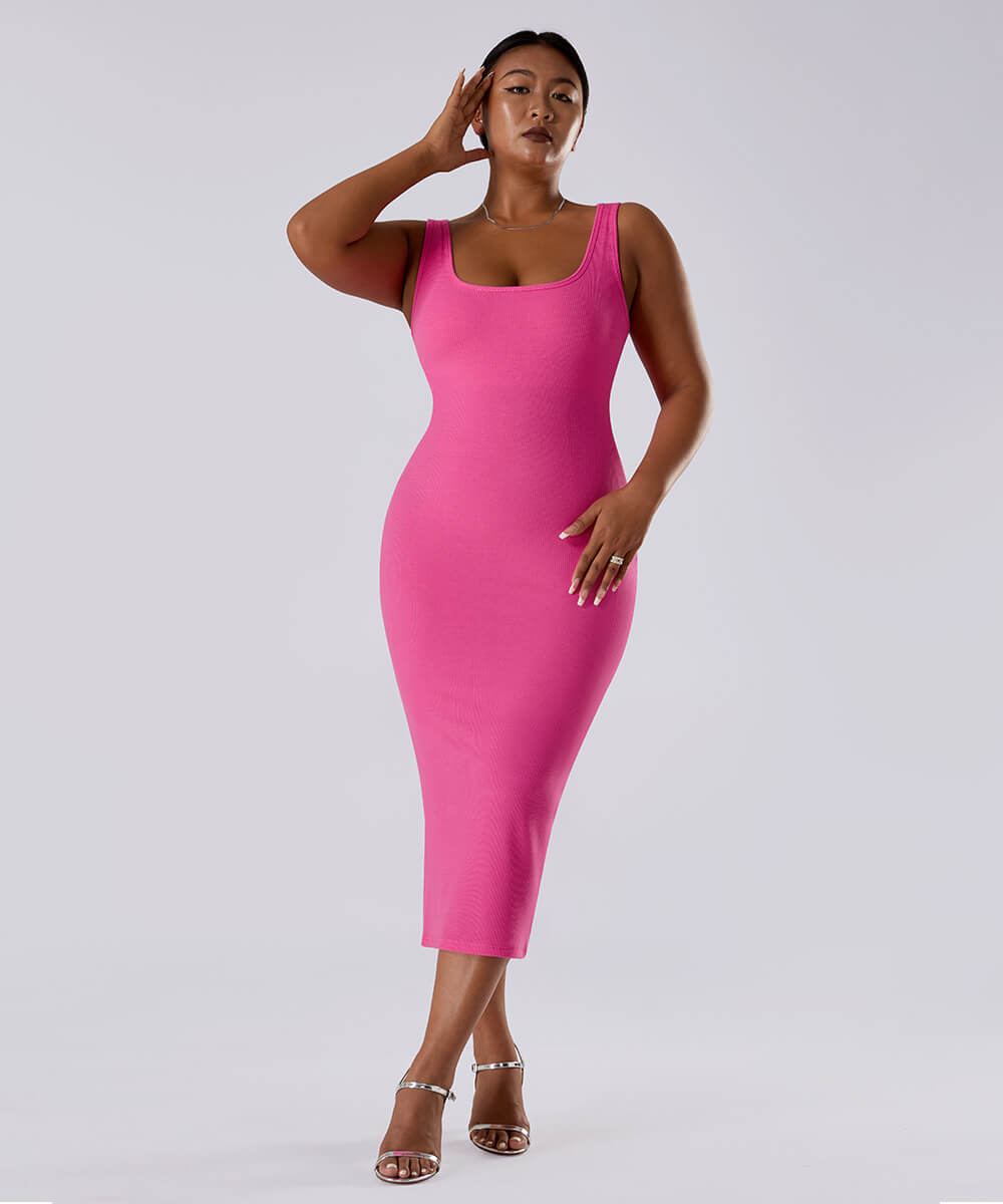 Solid Sleeveless Dress With Built in Shapewear