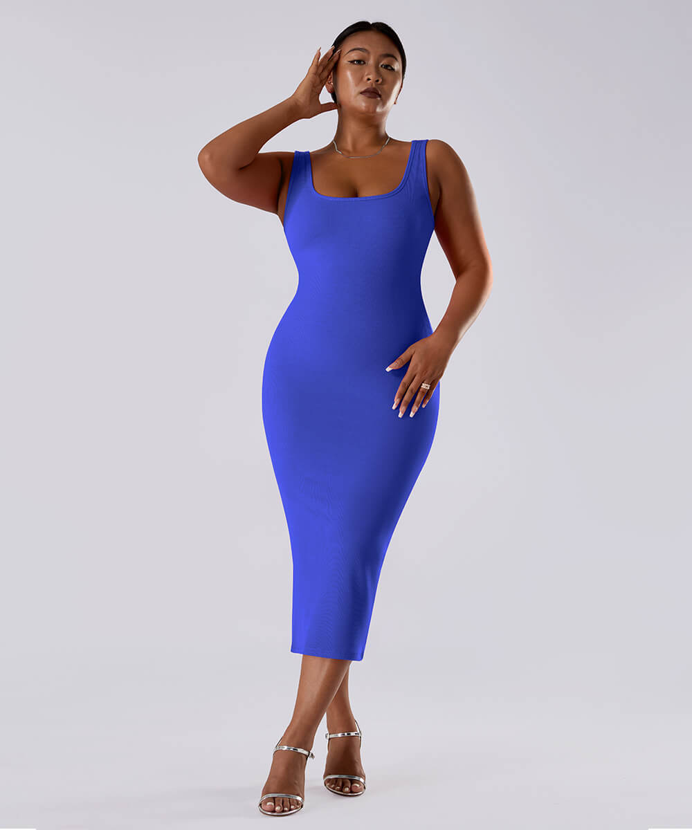 Solid Sleeveless Dress With Built in Shapewear