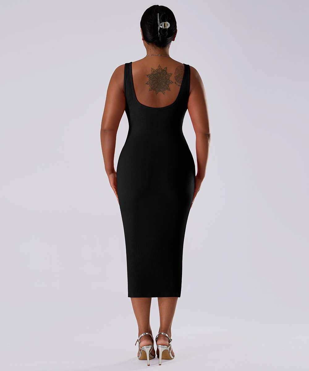 Solid Sleeveless Dress With Built in Shapewear