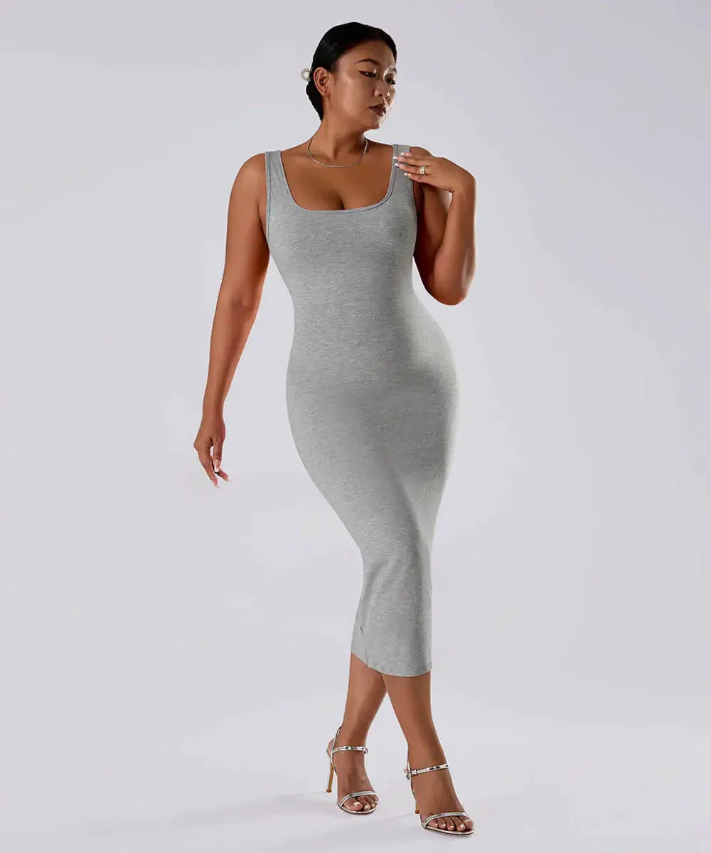 Solid Sleeveless Dress With Built in Shapewear