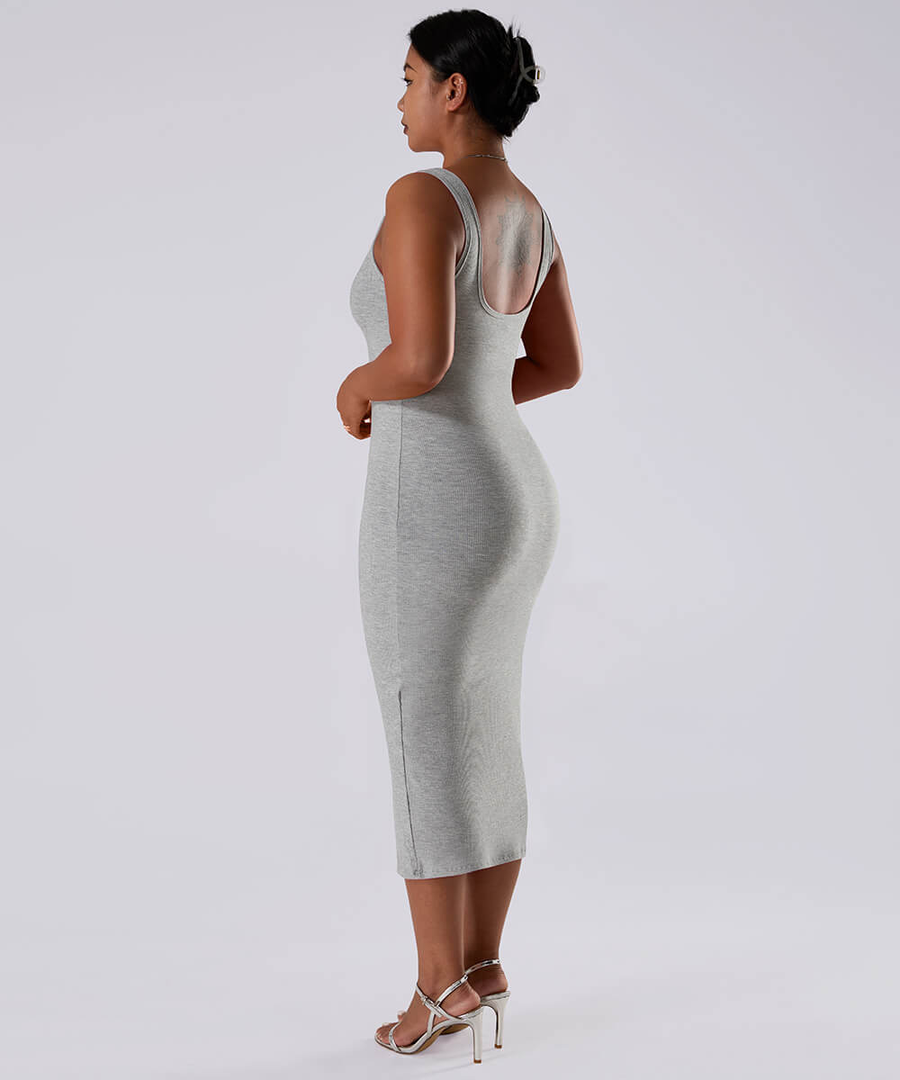 Solid Sleeveless Dress With Built in Shapewear